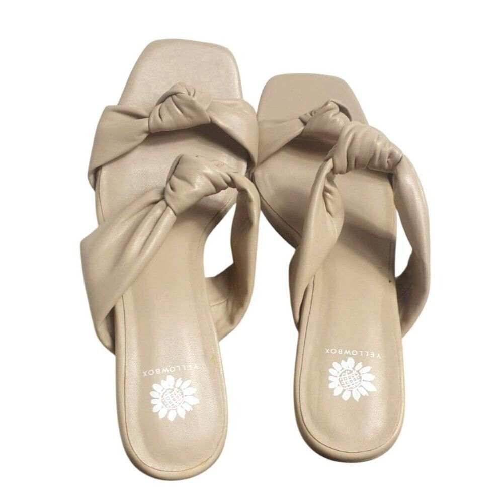 Yellowbox Womens Ceimi Heel Sandals 7 Beige Knotted Fairy Puffy Straps Slip On